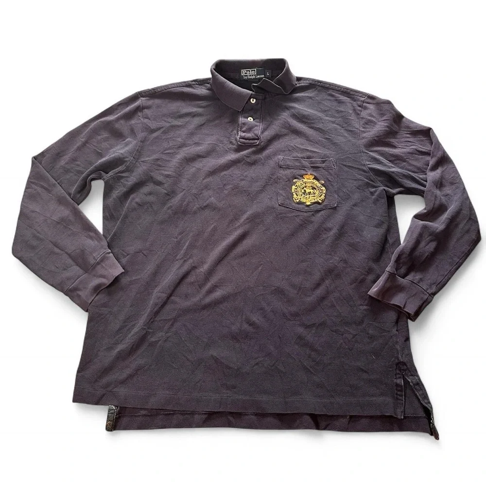Vintage Polo Ralph Lauren Men’s Navy Bleecker Long Sleeve Rugby Shirt Large
